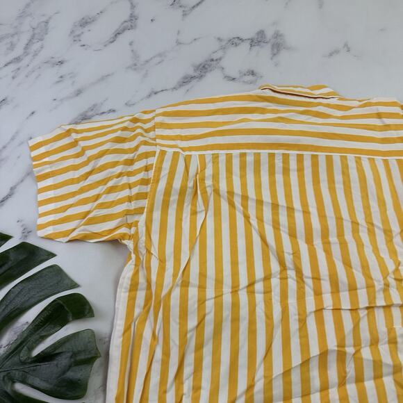 Basic Editions Womens Vintage 90s Button Up Shirt Size L Yellow White Stripe - Picture 10 of 11